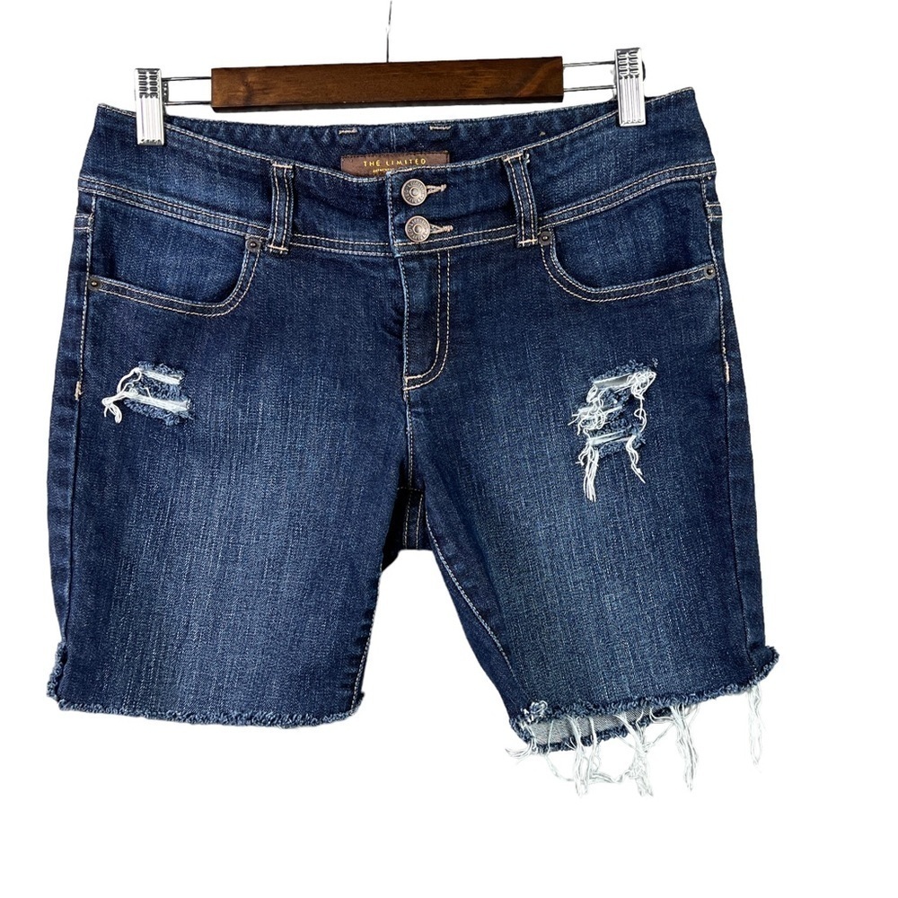 The Limited Women's Frayed Distressed Jean Shorts Dark Wash Size 8